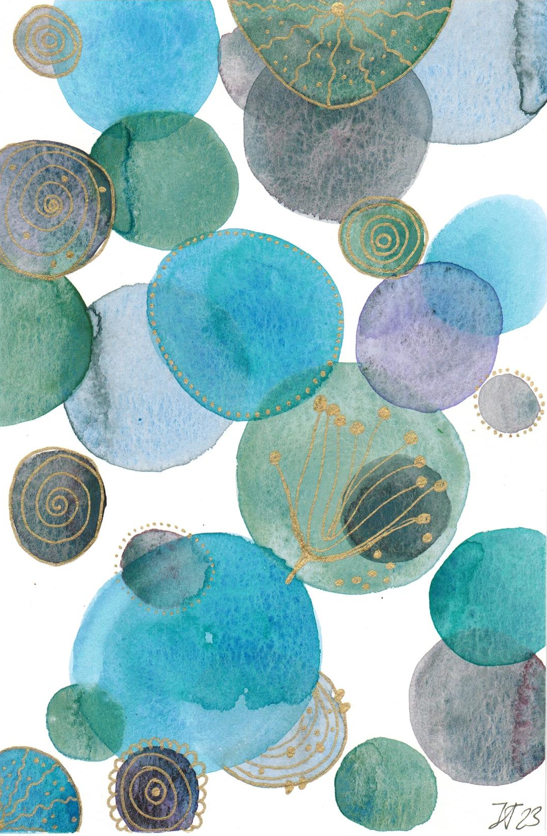 Abst_56_14x21cm blaue Kreise organisch
