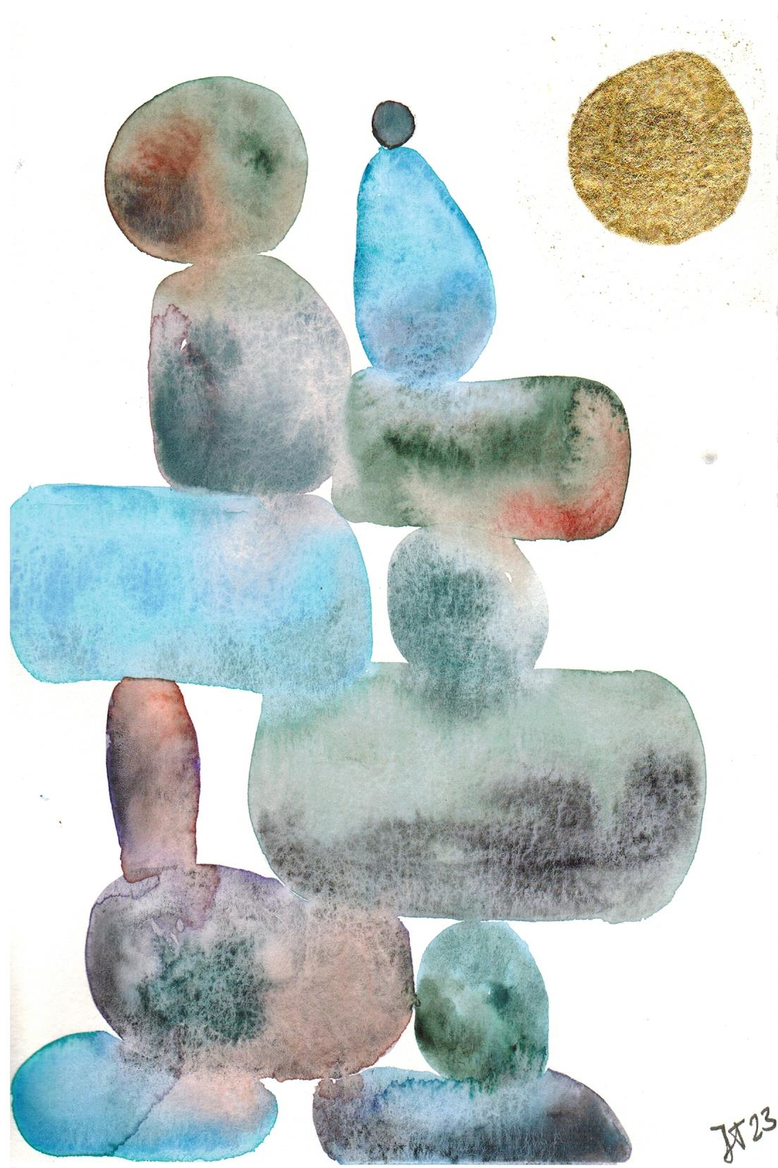 Abst_60_14x21cm Steine mit Sonne