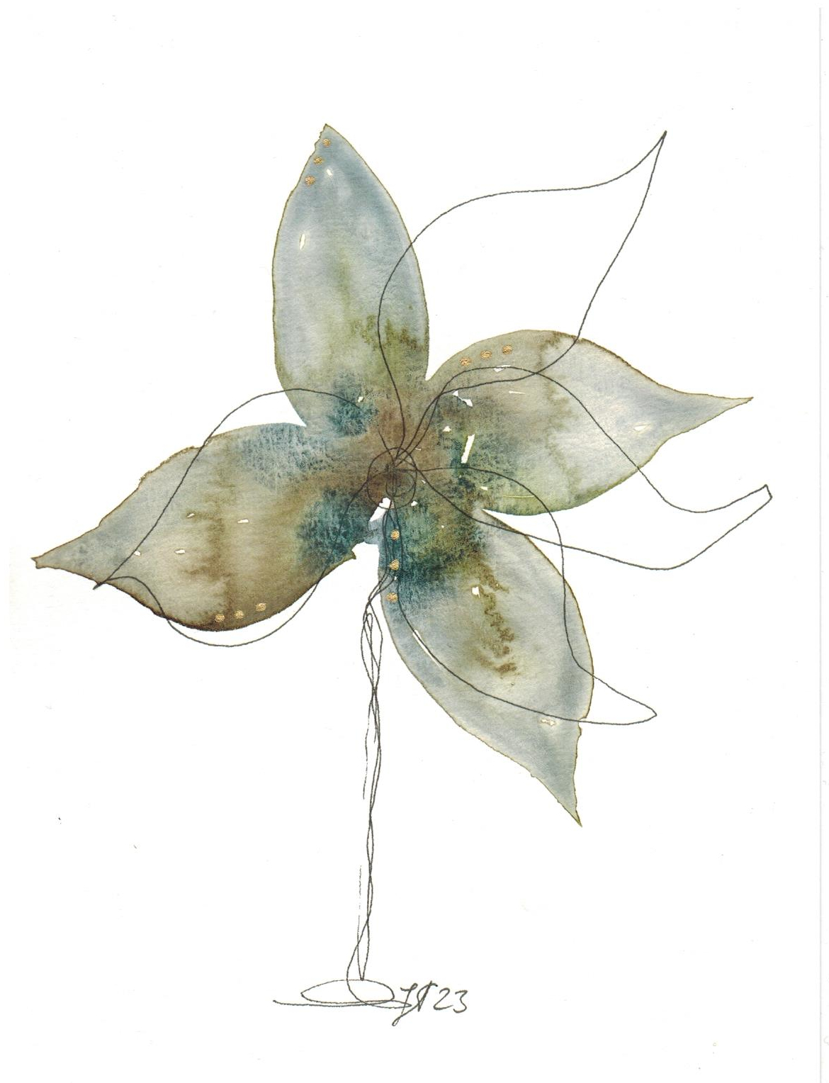 Blume _14_14,8x21 cm Stein Gold