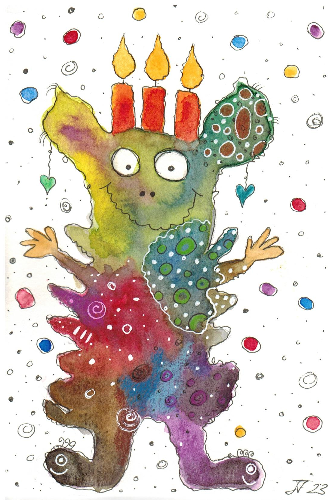 CC_23_14x21 cm Monster mit Konfetti